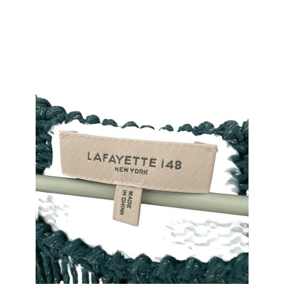 Lafayette148 Silk/Cotton Teal Open Stitch Micro Paillette CoastalGrandma Sweater - Picture 4 of 8